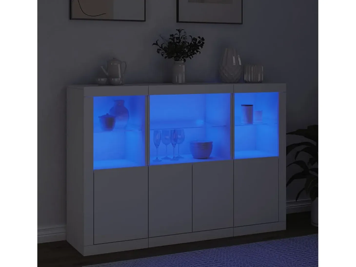 Aparadores con luces LED 3 piezas madera de ingeniería blanco