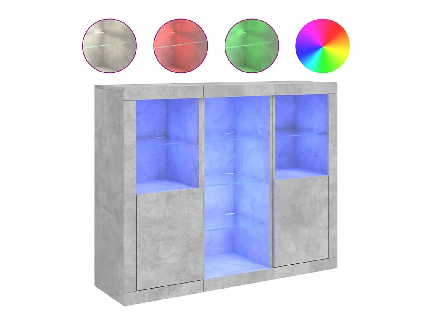 Aparadores con luces LED 3 piezas madera de ingeniería gris hormigón
