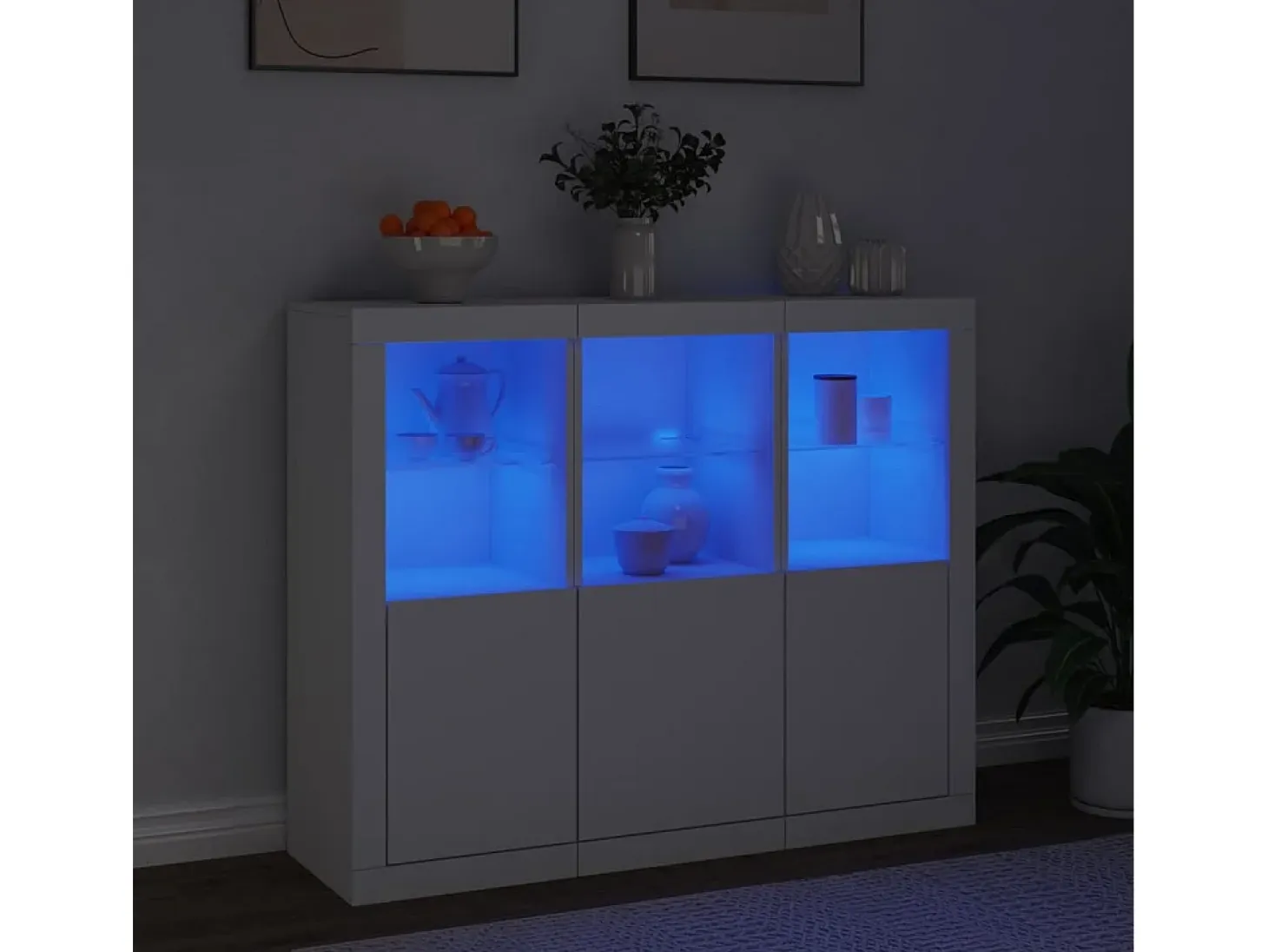 Aparadores con luces LED 3 piezas madera de ingeniería blanco