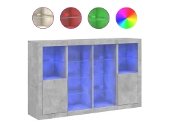Aparadores con luces LED 3 piezas madera de ingeniería gris hormigón