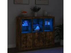 Aparadores con luces LED 3 piezas madera de ingeniería roble ahumado
