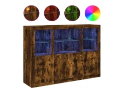 Aparadores con luces LED 3 piezas madera de ingeniería roble ahumado