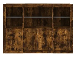 Aparadores con luces LED 3 piezas madera de ingeniería roble ahumado