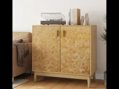 Aparadores con patas de madera maciza, estantes regulables, MDF, amarillo (80x38x77,5 cm)