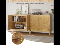 Aparadores con patas de madera maciza, estantes regulables, MDF, amarillo (80x38x77,5 cm)