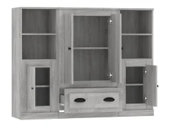 Aparadores de 3 piezas de madera de ingeniería gris Sonoma