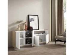 Aparadores para salón, 207x80x37 cm, 4 Puertas, Armario, zapatero, Blanco y roble soft