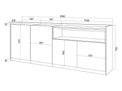 Aparadores para salón, 207x80x37 cm, 4 Puertas, Armario, zapatero, Blanco y roble soft