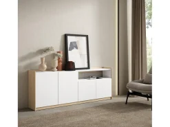 Aparadores para salón, 207x80x37 cm, 4 Puertas, Armario, zapatero, Blanco y roble soft