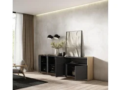 Aparadores para salón, 260x80x37 cm, 5 Puertas, Armario, zapatero, Negro y roble