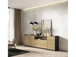 Aparadores para salón, 260x80x37 cm, 5 Puertas, Armario, zapatero, Roble y negro