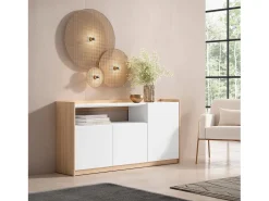 Aparadores para salón, 156x80x37 cm, 3 Puertas, Armario, zapatero, Blanco y roble soft