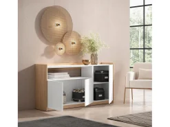 Aparadores para salón, 156x80x37 cm, 3 Puertas, Armario, zapatero, Blanco y roble soft