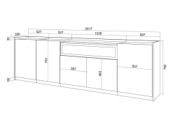 Aparadores para salón, 260x80x37 cm, 5 Puertas, Chimenea eléctrica, Roble y negro
