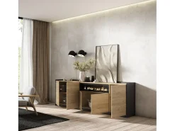 Aparadores para salón, 260x80x37 cm, 5 Puertas, Chimenea eléctrica, Roble y negro