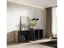 Aparadores para salón, 260x80x37 cm, 5 Puertas, Armario, zapatero, Negro y roble