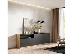 Aparadores para salón, 260x80x37 cm, 5 Puertas, Armario, zapatero, Negro y roble