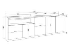 Aparadores para salón, 260x80x37 cm, 5 Puertas, Armario, zapatero, Negro y roble