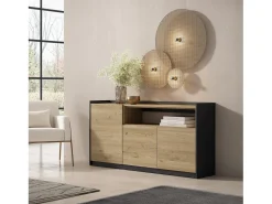 Aparadores para salón, 156x80x37 cm, 3 Puertas, Armario, zapatero, Roble y negro
