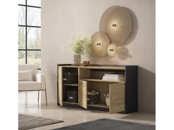 Aparadores para salón, 156x80x37 cm, 3 Puertas, Armario, zapatero, Roble y negro
