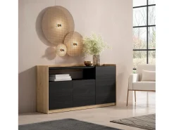 Aparadores para salón, 156x80x37 cm, 3 Puertas, Armario, zapatero, Negro y roble