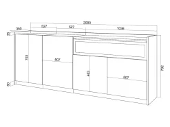 Aparadores para salón, 207x80x37 cm, 4 Puertas, Chimenea eléctrica, Blanco y roble soft