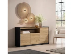 Aparadores para salón, 156x80x37 cm, 3 Puertas, Armario, zapatero, Roble y negro