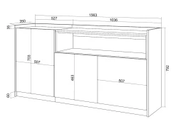 Aparadores para salón, 156x80x37 cm, 3 Puertas, Armario, zapatero, Blanco y roble soft