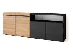 Aparadores para salón, 200x35x75cm, 4 Puertas, Armario, zapatero, Roble y negro