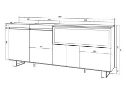 Aparadores para salón, 208x35x87cm, 4 Puertas, Chimenea eléctrica XXL, Diseño industrial, Roble