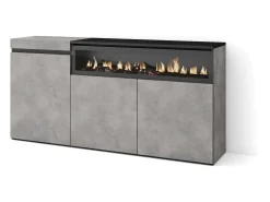 Aparadores para salón, 150x35x75cm, 3 Puertas, Chimenea eléctrica, Cemento