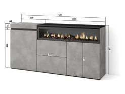 Aparadores para salón, 150x35x75cm, 3 Puertas, Chimenea eléctrica, Cemento