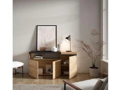 Aparadores para salón, 150x35x75cm, 3 Puertas, Armario, zapatero, Roble y negro