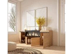 Aparadores para salón, 208x35x75cm, 4 Puertas, Chimenea eléctrica XXL, Roble