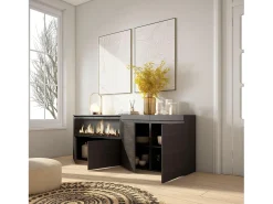 Aparadores para salón, 208x35x75cm, 4 Puertas, Chimenea eléctrica XXL, Negro
