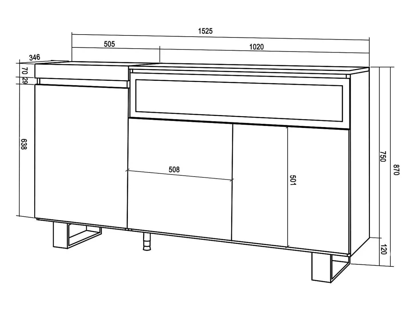 Aparadores para salón, 150x35x87cm, 3 Puertas, Chimenea eléctrica, Diseño industrial, Cemento