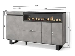 Aparadores para salón, 150x35x87cm, 3 Puertas, Chimenea eléctrica, Diseño industrial, Cemento