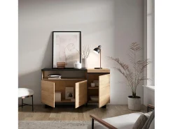 Aparadores para salón, 150x35x87cm, 3 Puertas, Diseño industrial, Roble y negro
