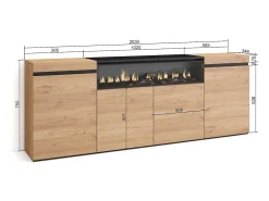 Aparadores para salón, 200x35x75cm, 4 Puertas, Chimenea eléctrica, Roble y negro