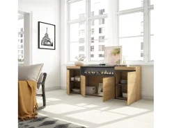 Aparadores para salón, 200x35x75cm, 4 Puertas, Chimenea eléctrica, Roble y negro