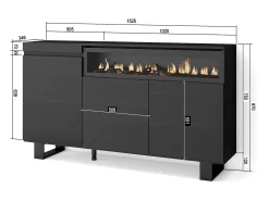 Aparadores para salón, 150x35x87cm, 3 Puertas, Chimenea eléctrica, Diseño industrial, Negro