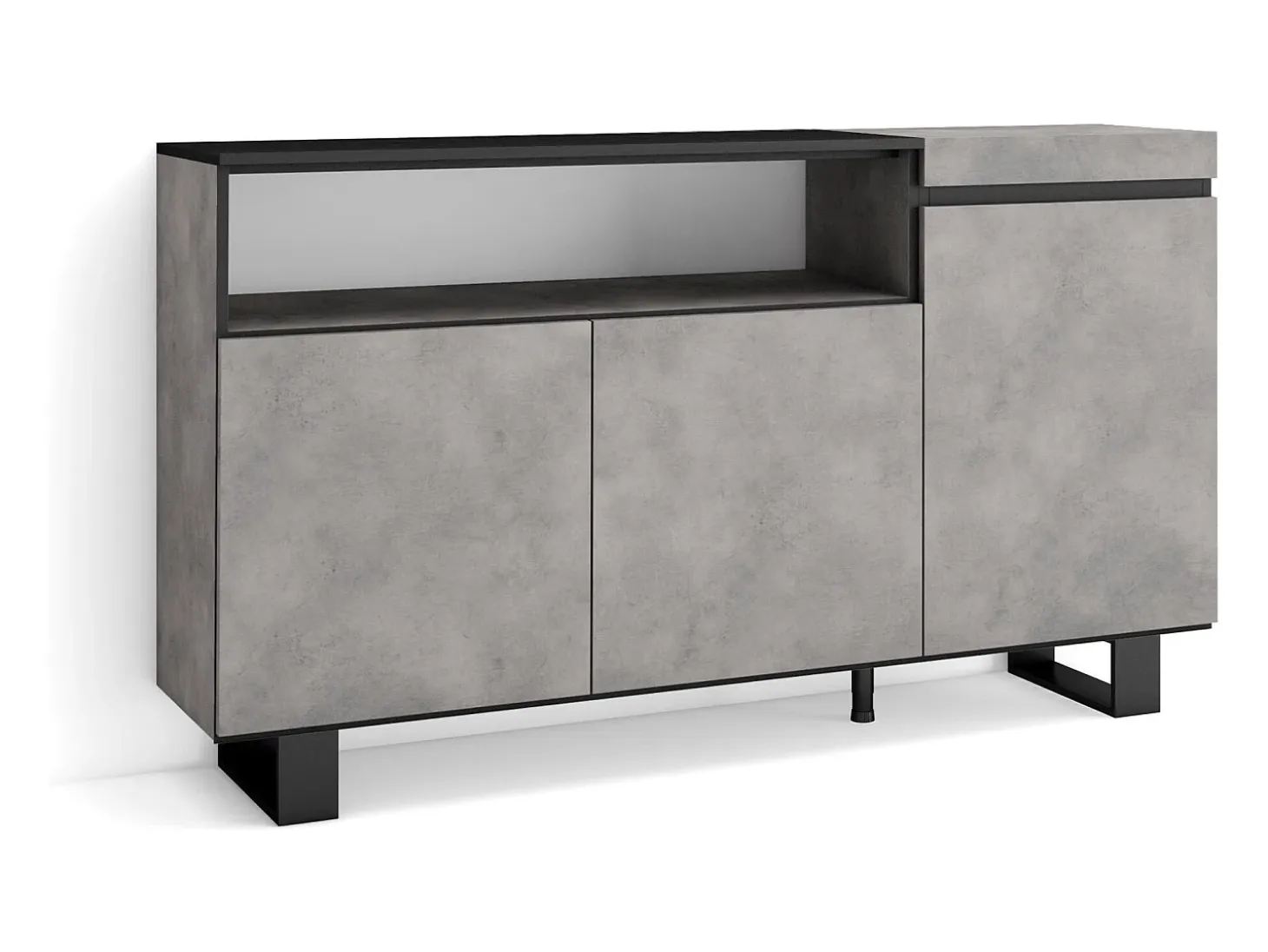 Aparadores para salón, 150x35x87cm, 3 Puertas, Diseño industrial, Cemento