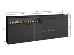 Aparadores para salón, 200x35x75cm, 4 Puertas, Chimenea eléctrica, Negro