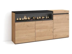 Aparadores para salón, 150x35x75cm, 3 Puertas, Chimenea eléctrica, Roble y negro