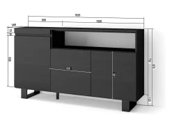 Aparadores para salón, 150x35x87cm, 3 Puertas, Diseño industrial, Negro