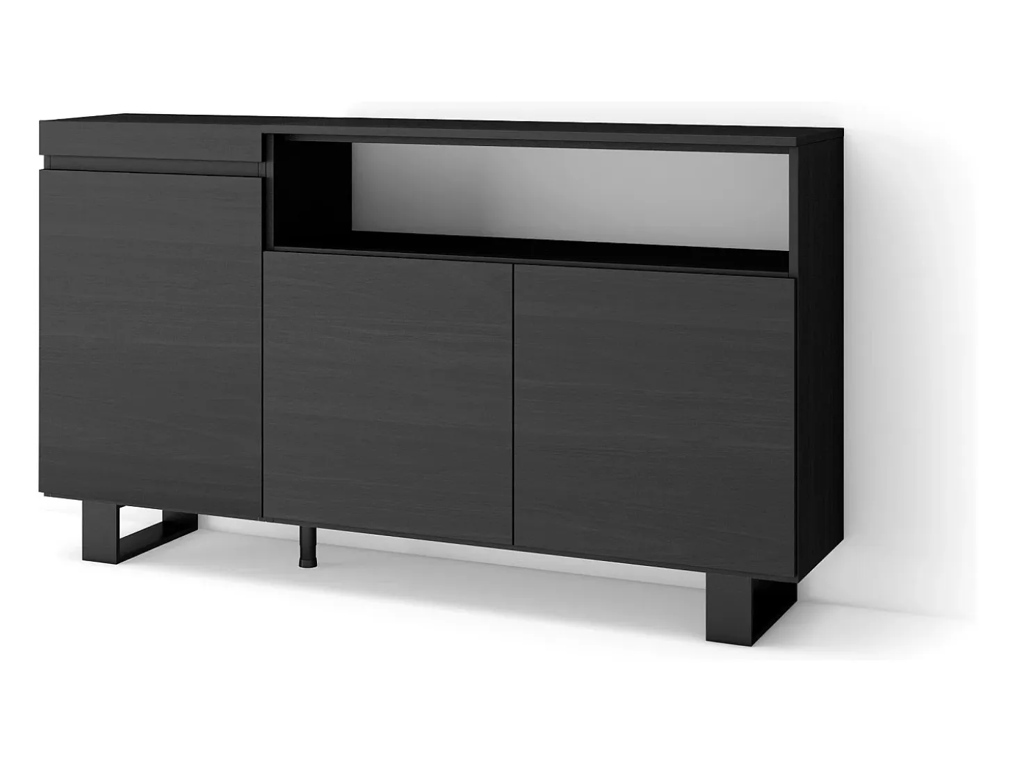 Aparadores para salón, 150x35x87cm, 3 Puertas, Diseño industrial, Negro