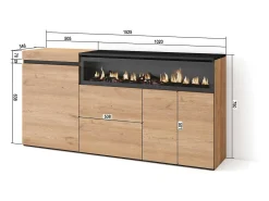 Aparadores para salón, 150x35x75cm, 3 Puertas, Chimenea eléctrica, Roble y negro