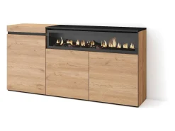 Aparadores para salón, 150x35x75cm, 3 Puertas, Chimenea eléctrica, Roble y negro