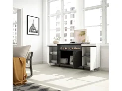 Aparadores para salón, 200x35x87cm, 4 Puertas, Chimenea eléctrica, Diseño industrial, Blanco y negro
