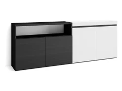 Aparadores para salón, 200x35x75cm, 4 Puertas, Armario, zapatero, Blanco y negro